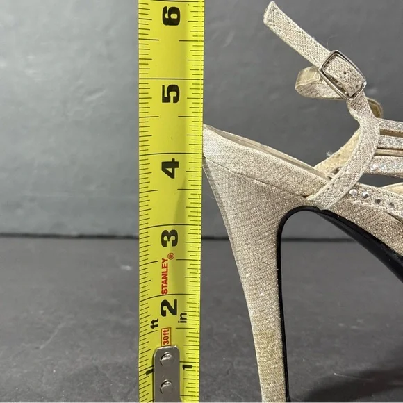 Caparros Gold Silver Rhinestone Open Toe Ankle Strap Strappy 4” Heels Size 7.5 - Picture 11 of 16